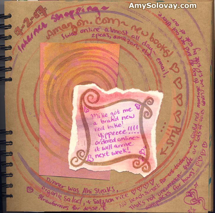  Handmade Artist's Art Journal Page With Collage, Hand Painting, Block Printing, Journaling Blocks and Spin Art