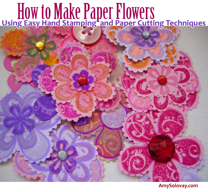 Pink and Purple Flower Embellishments With Buttons, Brads, Crystals and Flourishes