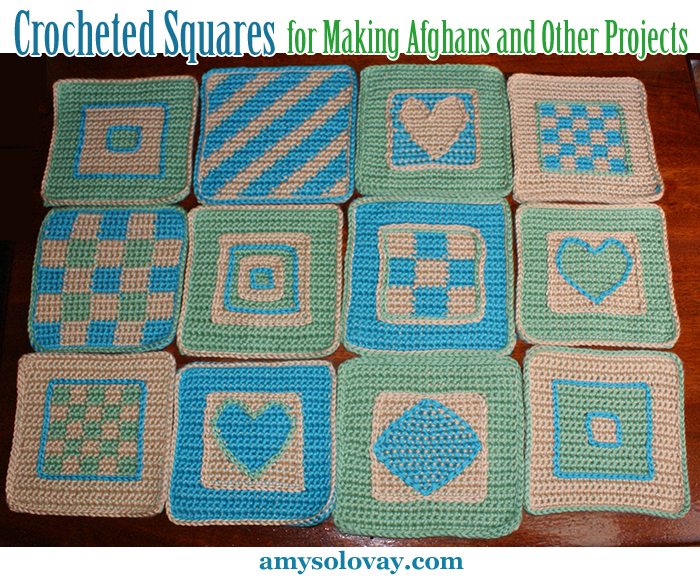 Crocheted Squares for Making Afghans and Other Projects -- I've posted free crochet patterns for making most of these afghan squares at KnittingandCrochet.net.