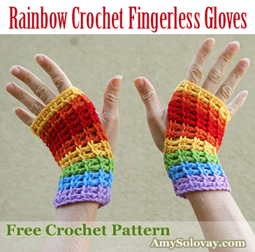 Free Pattern for Crochet Rainbow Fingerless Gloves