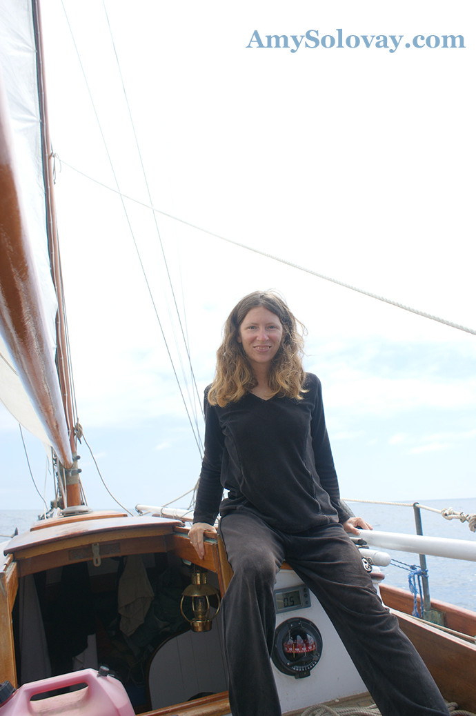 Amy Solovay Sailing Aboard a Classic Vintage Wooden Sailboat Called Typhoon