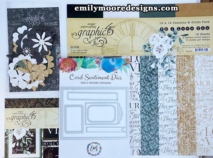 Patterned Papers, Dies and Other Craft Supplies You'll Need for Making Your Own Wedding Cards Like the Ones Pictured Here