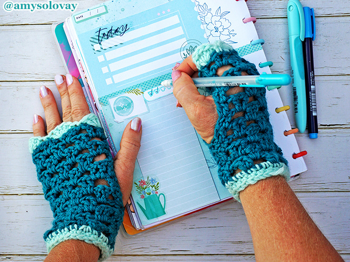 Teal and Aqua Crochet Lace Fingerless Gloves