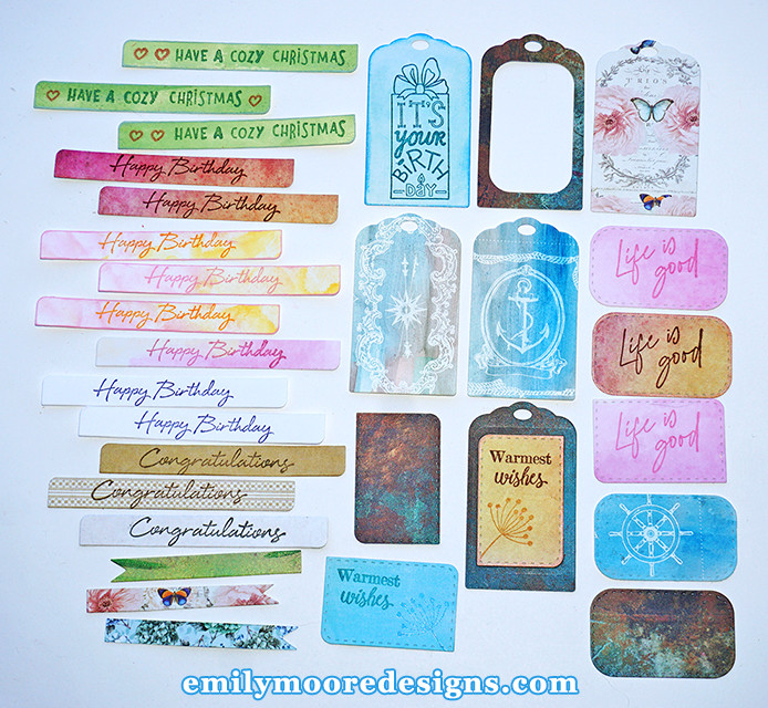 Stamped and Die Cut Card Sentiments Made Using the Card Sentiment Die Set by Emily Moore Designs