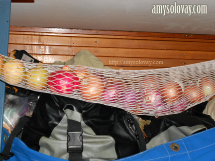 Our Gear Hammock Filled With Fruits and Veggies After Re-Supplying in Crete Our Gear Hammock Filled With Fruits and Veggies After Re-Supplying in Crete