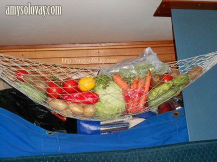 Our Gear Hammock Filled With Fruits and Veggies After Re-Supplying in Crete