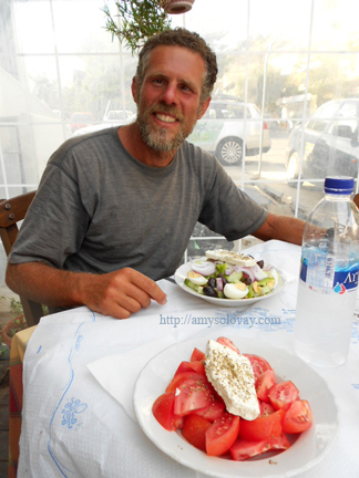 Mike With His Greek Salad, Plus My Tomato Salad Mike With His Greek Salad, Plus My Tomato Salad